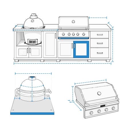 Custom Kitchen Island w/ Left Kamado and Right Built-In Grill Cover