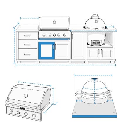 Custom Kitchen Island w/ Left Built-In Grill and Right Kamado Cover